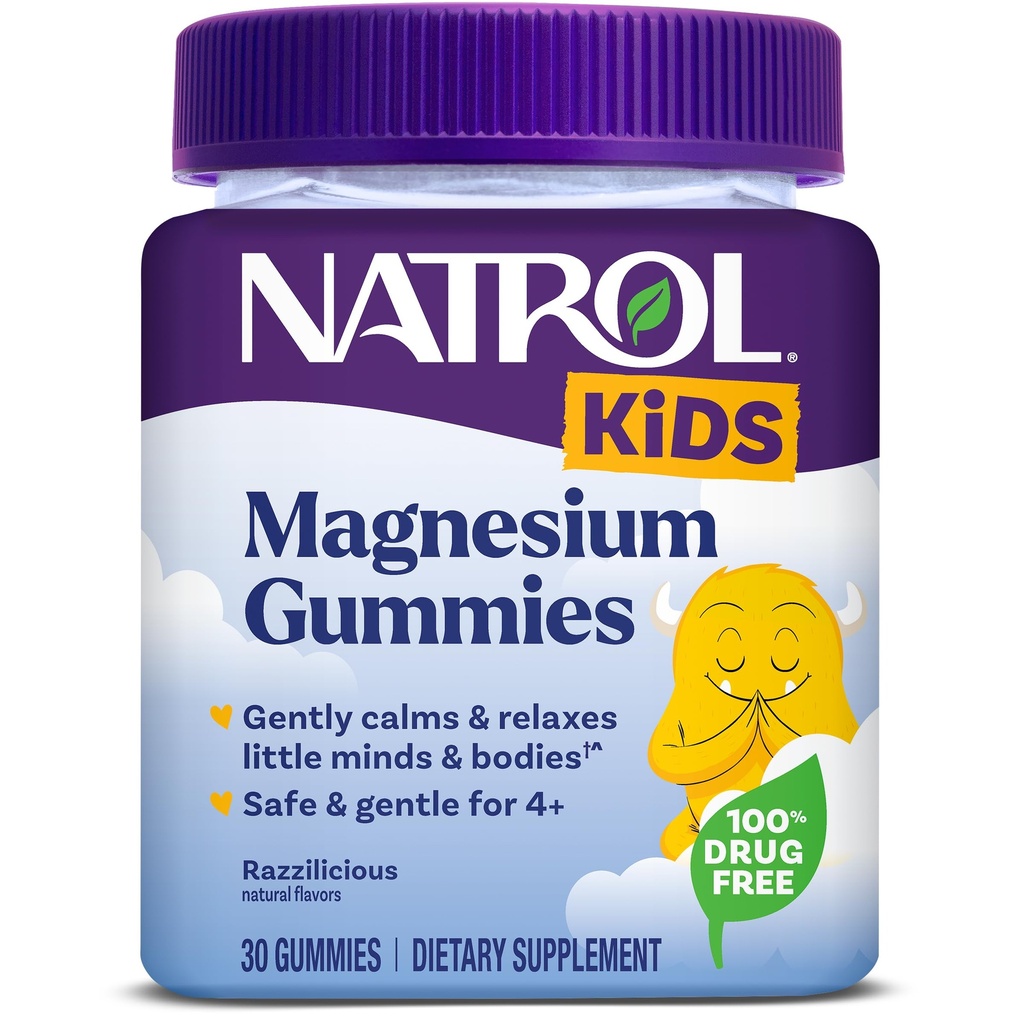 Natrol Kids Magnesium Citrate Gummys, Gently calm and Relax Little Minds and Bodys, Plus 支持健康肌肉放松与功能, 30 Razzilicious Gummys, 最多30天的供应量