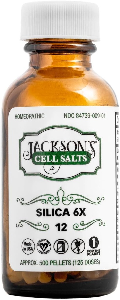Jackson的#12 Cell Salt Silica 6X(500 Pellet瓶) - 认证 Vegan,Lactose-Free Schuessler 组织 Salt Silicea 6X(美国马德)