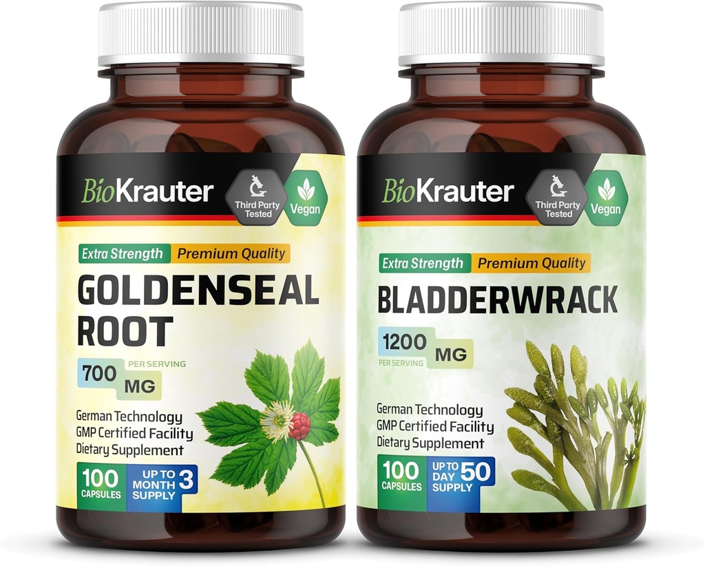 BIO KRAUTER Goldenseal 100 Capsules & Bladderwrack 100 Capsules (英语:BIO KRAUTER Goldenseal 100 Capsules & Bladderwrack 100 Capsules) (英语).