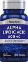 螺旋岩 Alpha Lipoic Acid 600mg 含生物素优化剂的ALA 60 Capsules → Non-GMO, Gluten Free Supple