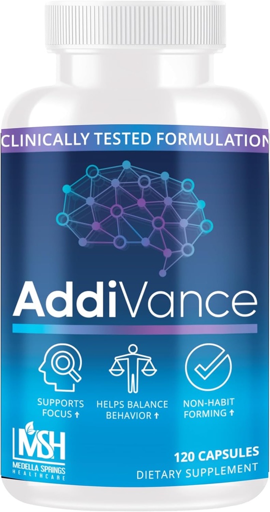 AddiVance 120 Caps - 增强焦点,内存,平衡行为的自然脑支持补充 - 临床上证明的无哈比人形成大脑补充 - 由医学专业人员制定.