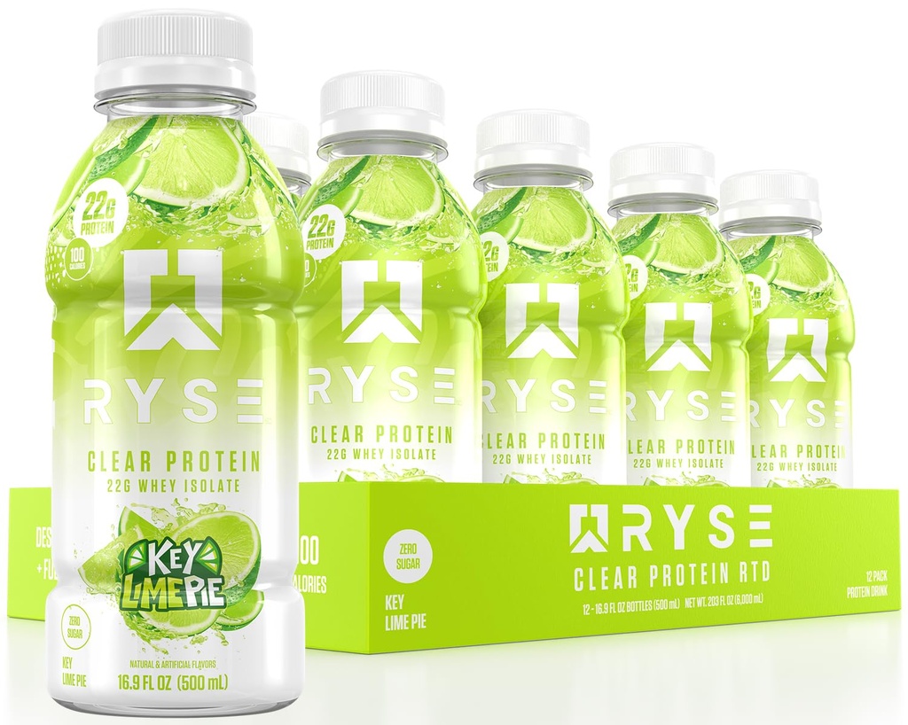 RYSE 清蛋白饮料 - Key Lime Pie - 100 Calories, 22g Whey 隔离蛋白摇摆,无糖,0g Fat & Lactose - Free - 刷新准备 - Drink饮料 - 16.9 fl oz bottles (12-Pack)