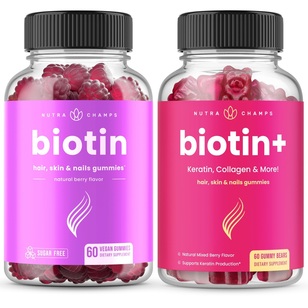 NutraChamps 完整生物素包用于头发,皮肤和钉. 生物锡和生物锡+