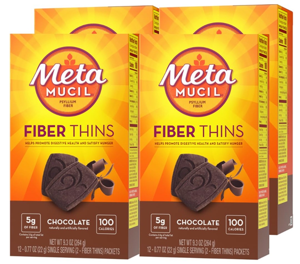 Metamucil, Fiber Thins, Daily Psyllium Husk Fiber补编,支持消化健康和满足饥饿,巧克力火焰,48总服务(4包12)