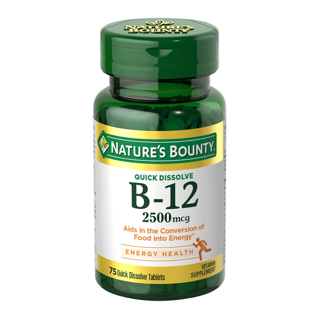 自然肥沃的维生素B12 2500 mcg,细胞能量支持,用于能源代谢、心脏和神经系统健康,75个快速溶解片