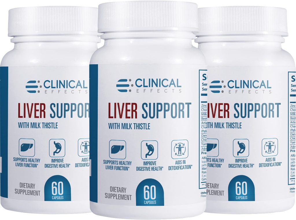 Clinical Effects: Liver Support - Natural Milk Thistle and Zinc Supplement - 3 Pack - Helps Detox and Cleanse The Liver - Supports Liver Function and Digestive Health - Made in The USA