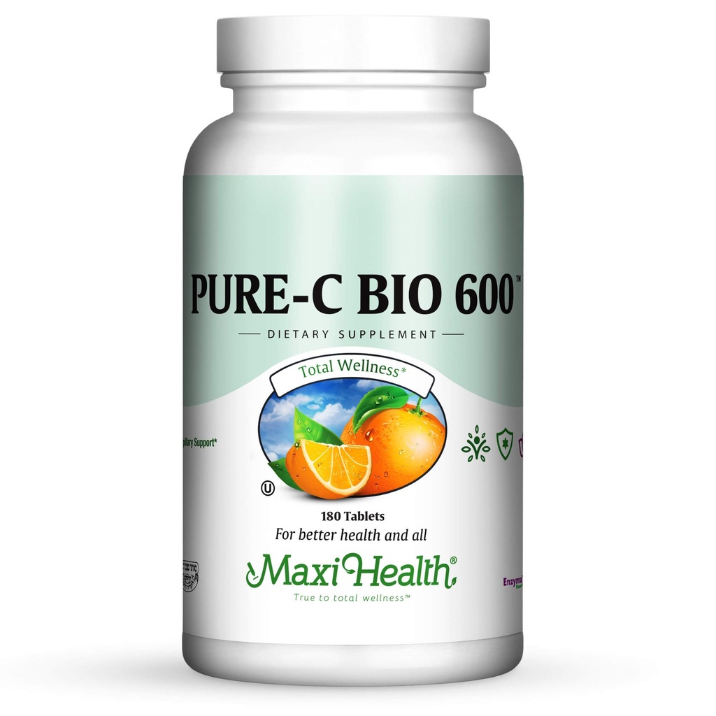 维生素C Complex 600 mg Supplement – 建议配有柠檬生物氟化物,钙和磷的每日维生素C 片剂 – Immune健康支持 – Pure-C Bio 600 非GMO,VIT C Vegan 180 片剂