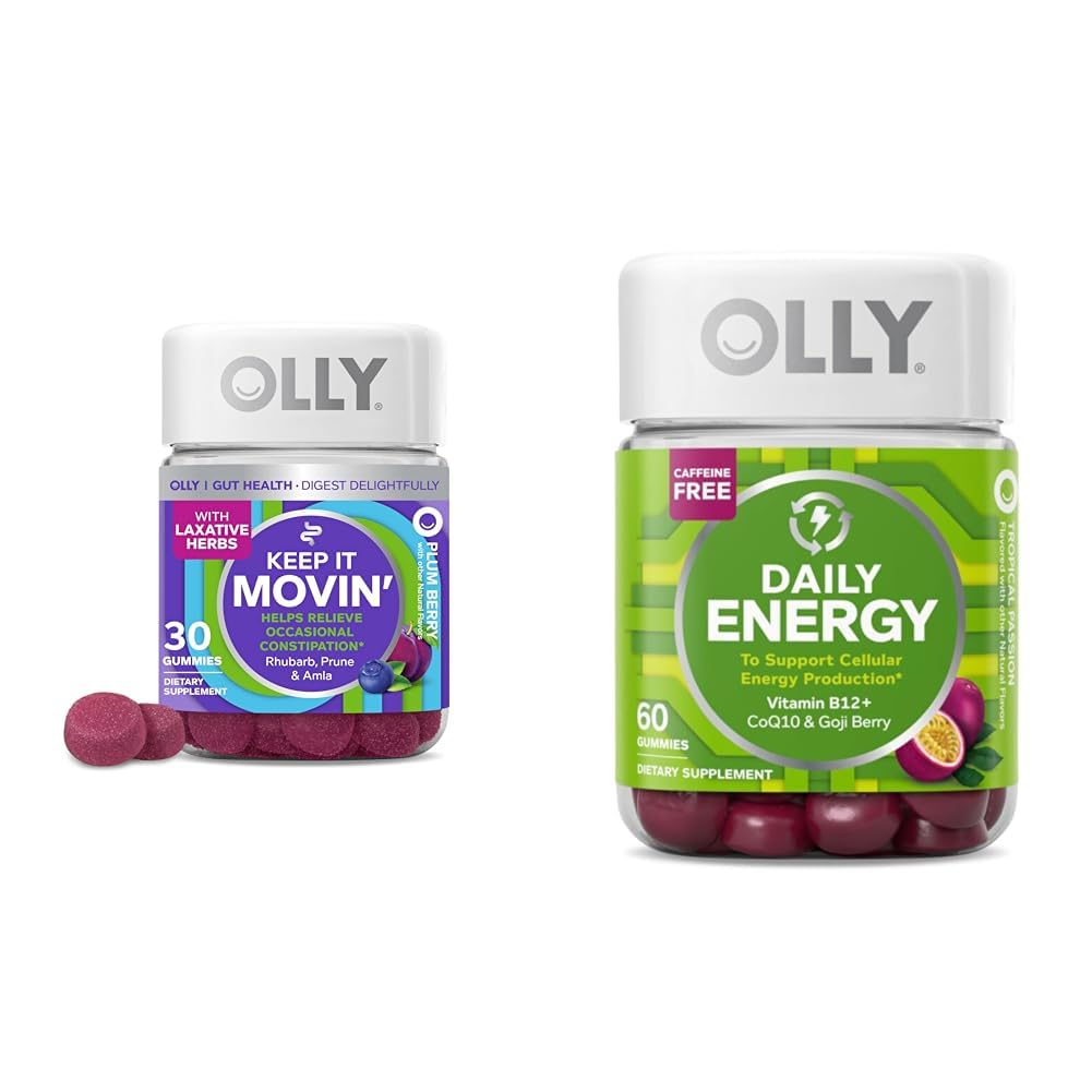 OLLY 便秘救济 30厘米,能源 Gummy 60厘米 - Rhubarb Prunes Amla Berry, B12 CoQ10 Goji 热带