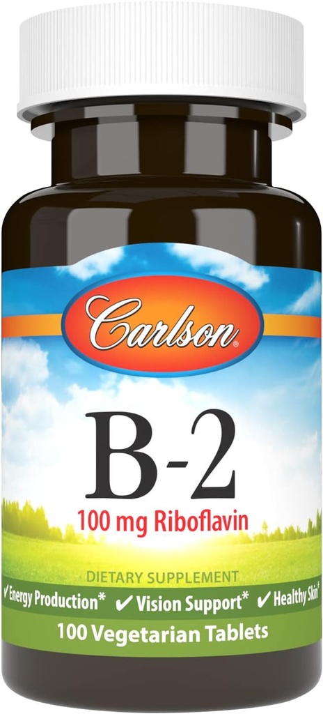 Carlson - B-2, 100 mg Riboflavin, 能源生产、视觉支持和健康皮肤, 100 蔬菜片