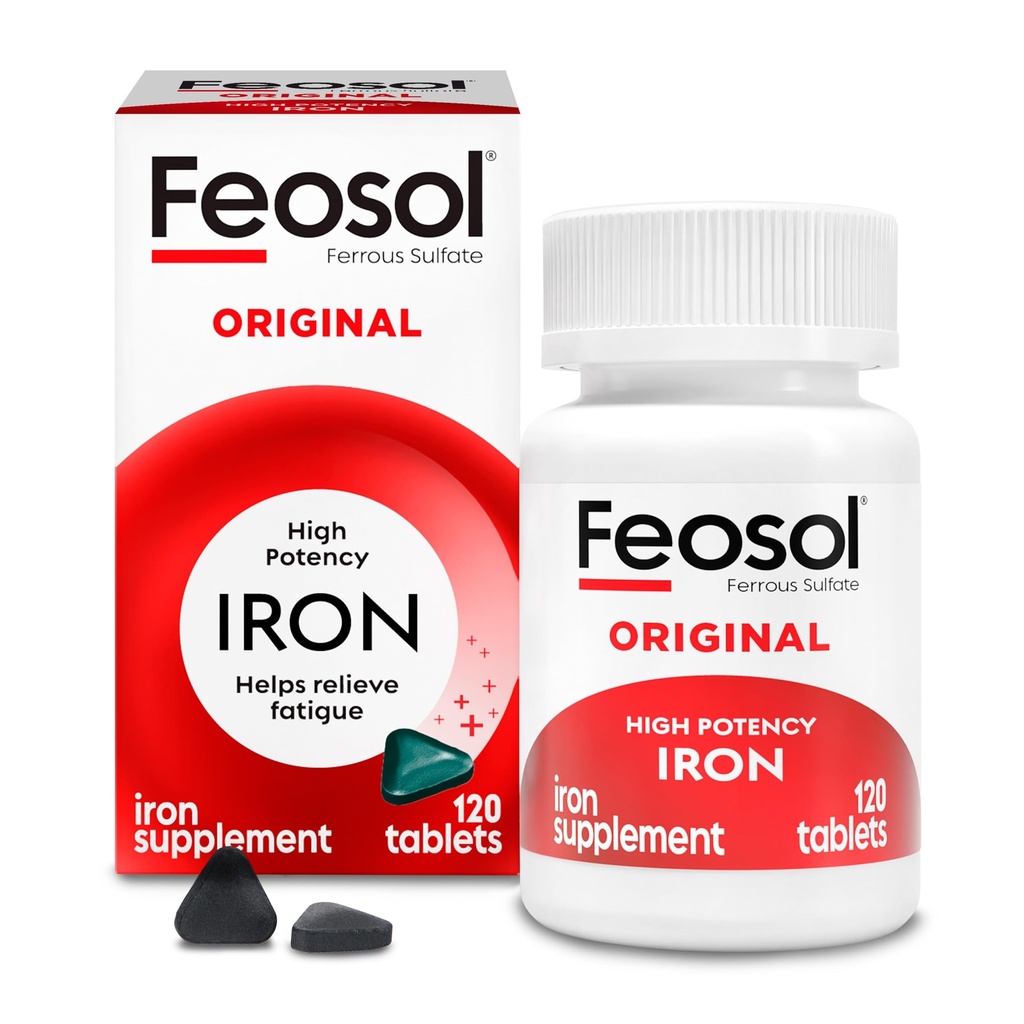 Feosol 原始铁补充片,Non-heme,325mg Ferrous Sulfate(65mg元素铁) 每枚铁药,每天1,120立特,4个月供应,供能源和免疫系统支持,美国制造
