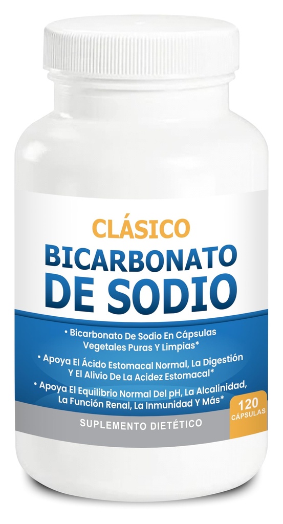 Bicarpato de Sodio clásico 650 mg USO O orgánico Natural Pastillas de bicarpato de bidio en polvo Tabletas de bicarpato de Sodio (cápsulas) Alcalinidad del ácido del estómago 120 cápsulas