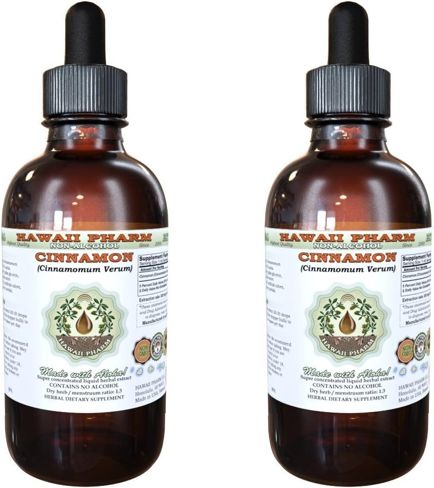 肉桂无酒精液体萃取,肉桂(Cinnamomum Verum) 干巴克 Glycerite Hawaii Pharm 天然草药补充剂 2x4 oz