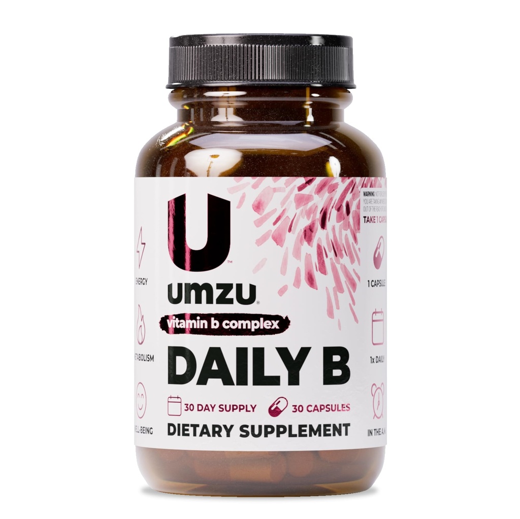 UMZU Daily B 100% 完整的维生素B 配有 B1, B2, B3, B5, B6, B7, B9 和 B12配有 Folic Acid → 支持自然能源生产和认知功能井(30日供应 → 30 Capsules)