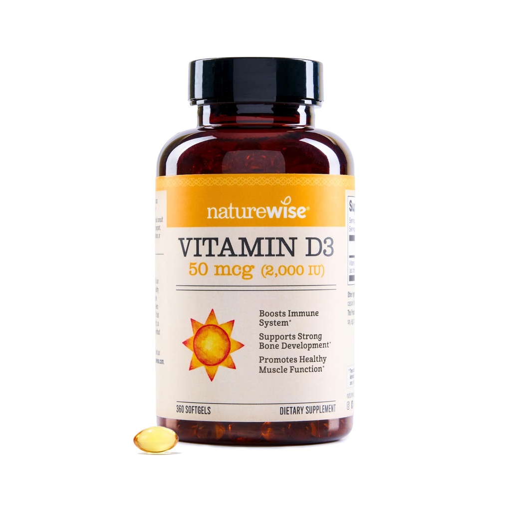 NatureWise Vitamin D3 2000iu(50 mcg) 1年供应免疫支持、健康肌肉功能和骨质健康-非GMO,有机外生橄榄油中的Gluten免费(Mini Softgel),360 Counter