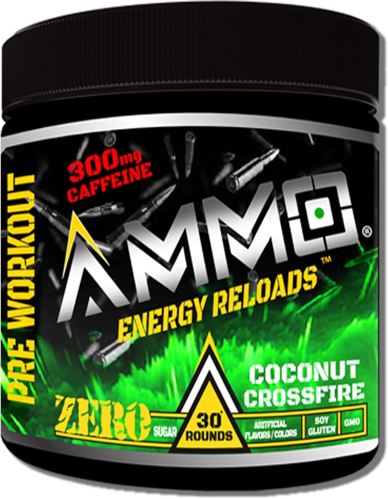 AMMO → 能量再装机 预工作粉 - 300mg Cafeine 零糖 生命氨基和电解剂 无人工火花或颜色(椰交火)