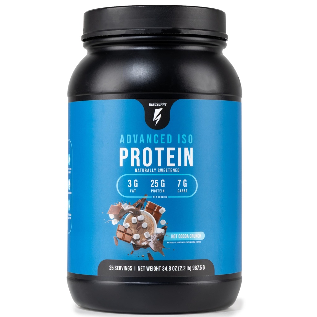 (原始内容存档于2018-09-21) (英语). InnoSupps Advanced Iso Protein 100% Whei Isolate Protein Powder 100% Whei Isolate Protein Powder 100% No Artificial Sweeteners → Low Fat, Low Carbs → 25g of Protein → Hormonone Free, Gluten Free, Soy Free → (Hot Cocoa Crunch) (Hot Coa Crunch).