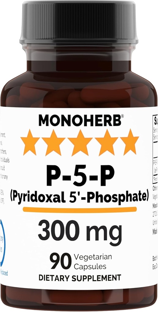 MONOHERB Pyridoxal 5-磷酸盐 300毫克 - 90 植物胶囊 - P5P 活性维生素B6 - 高度生物可用性