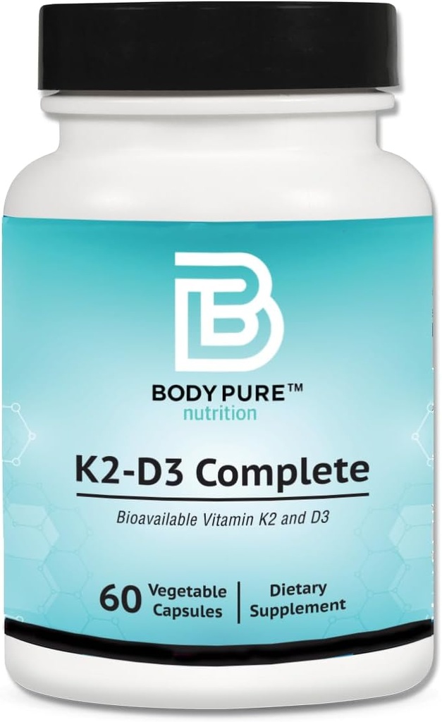 纯体 K2-D3 完成 - Vegan D3 和 45 mcg 维生素 K2 作为 MK7 (MenaQ7 ® PRO) → One a Day Formula, 非 GMO 验证, Vegan 认证, Gluten & Soy Free - 60 Capsules