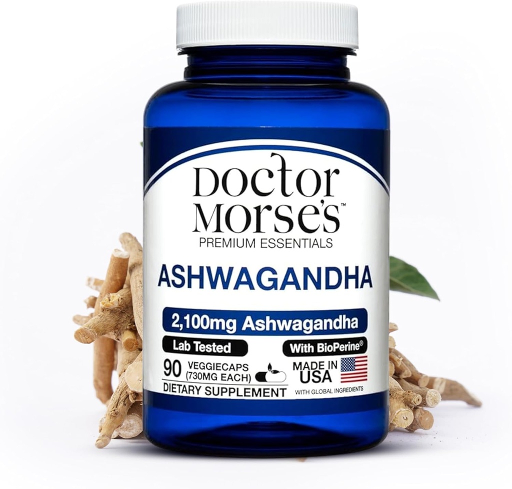 Ashwagandha 2100mg 补充品,纯Ashwagandha 粉末和根提取剂,生物素黑辣椒,由林业发展局注册制造,NSF认证设施,支持健康压力水平,90卡普尔