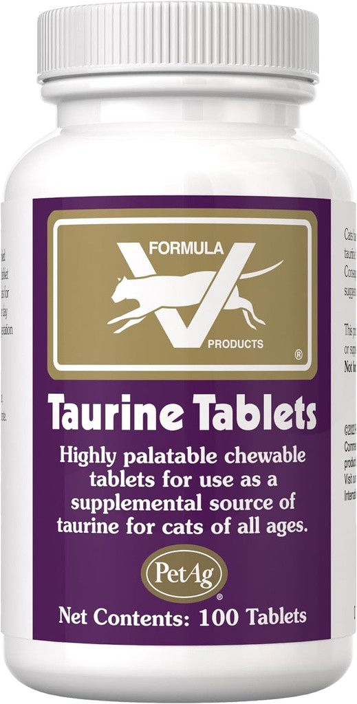 猫的PetAg Taurine平板 - 100平板 - 每日使用,所有年龄的猫的可嚼补充品
