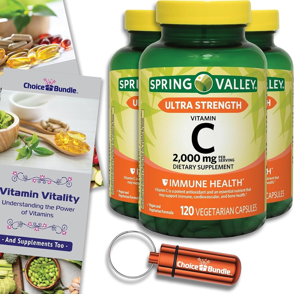 Capsules饮食补贴2000 mg 120 Ct 3 pk(共计360) + 维生素指南和药剂容器(5项)!