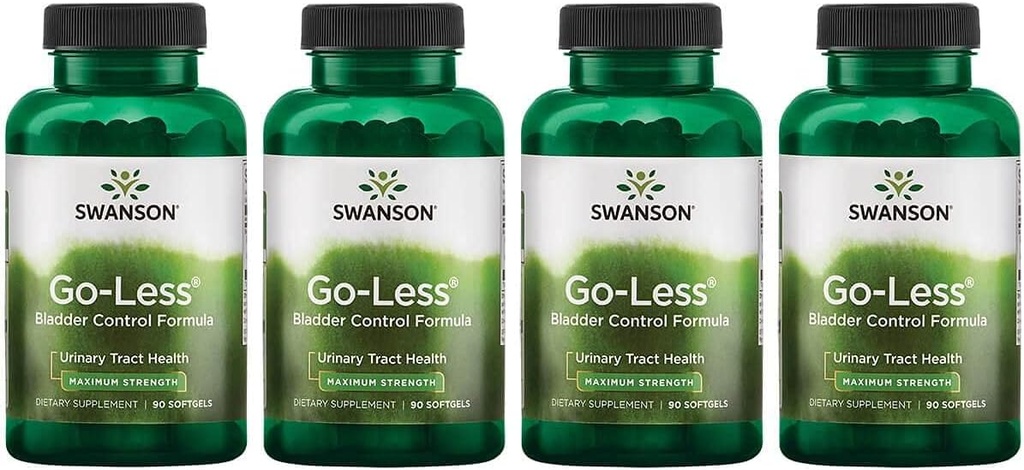 Swanson Go-Less Bladder控制公式 - 促进尿道切除术健康与健康Bladder支持 - 配有南瓜种子提取剂的成年人自然补充剂 - (90 Softgels) 4 Pack