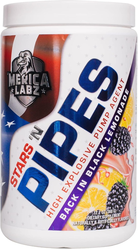 "Merica Labz Stars" N 管道高爆泵剂,无兴奋剂,L-Citrulline6G,20架(黑柠檬水)