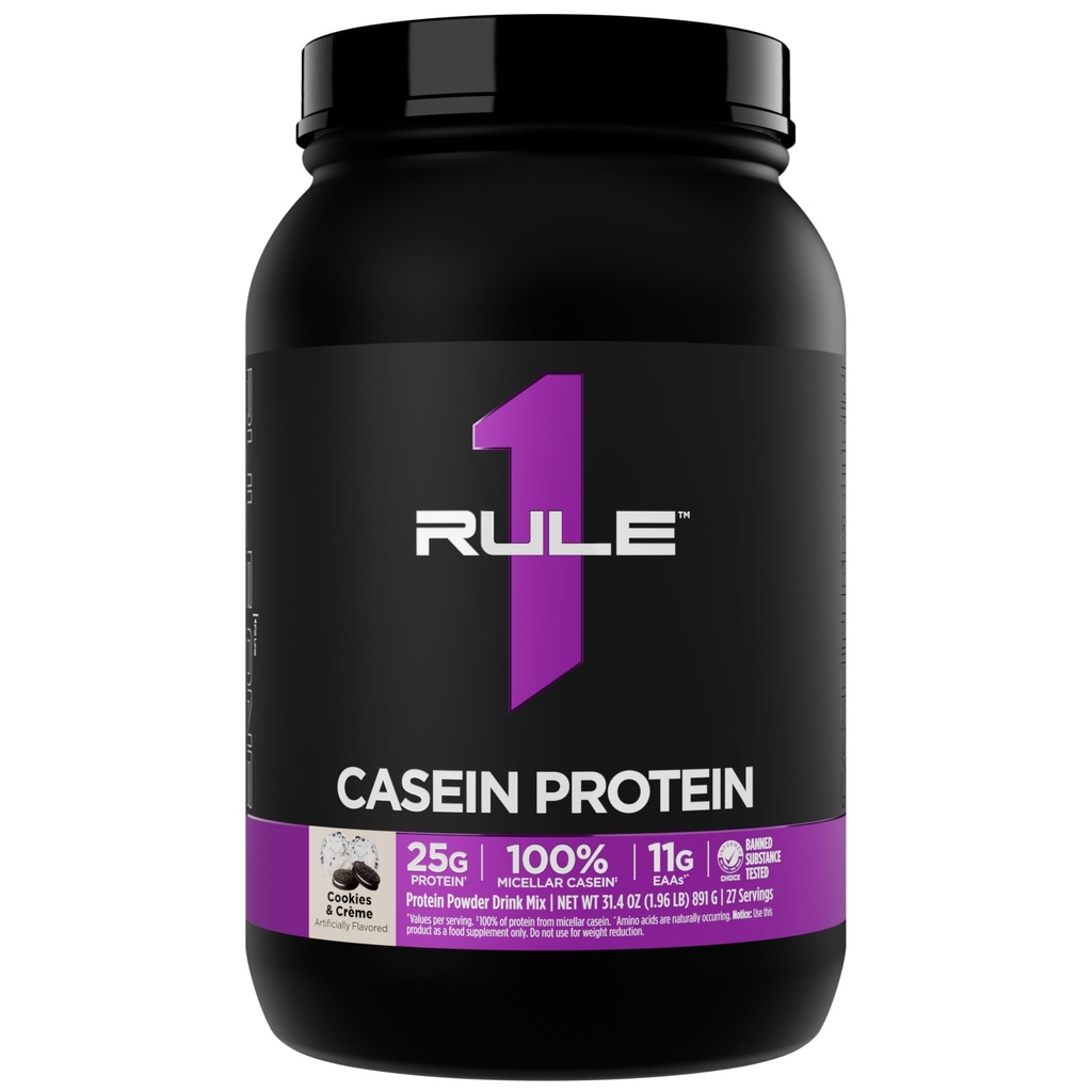 规则1 Casein蛋白 - 25g 蛋白质和11g EAAs Pervice from Slow-Release Micellar Casein for overnight Recover and sublished Protein (2英镑*, Cookies & Crème) 餐间晚间恢复和持续交付