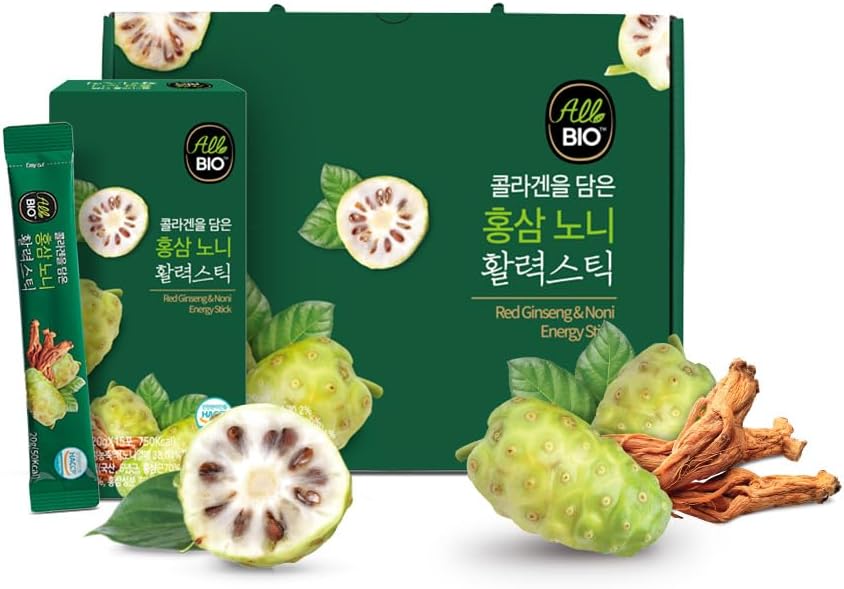Java Noni Juice 提取Collagen Stick with RED Ginseng - 0.7 oz x 45 Stick - 100% 有机发酵Noni with resveratrol - 日常抗氧化剂超食品 用于免疫支持与健康,由ALLBIO提供