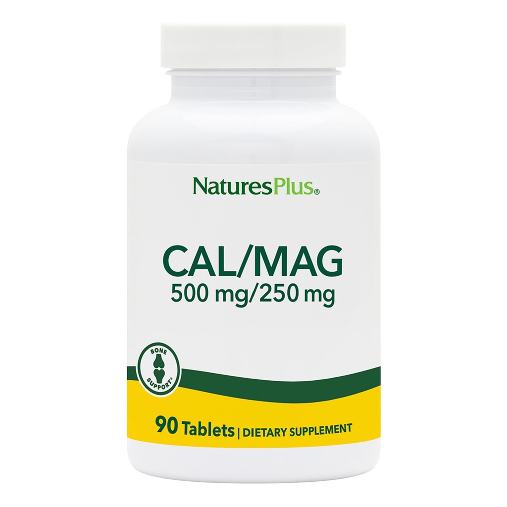 NaturesPlus Cal/Mag - 90 植物药片 - 500毫克钙和250毫克镁 - 90