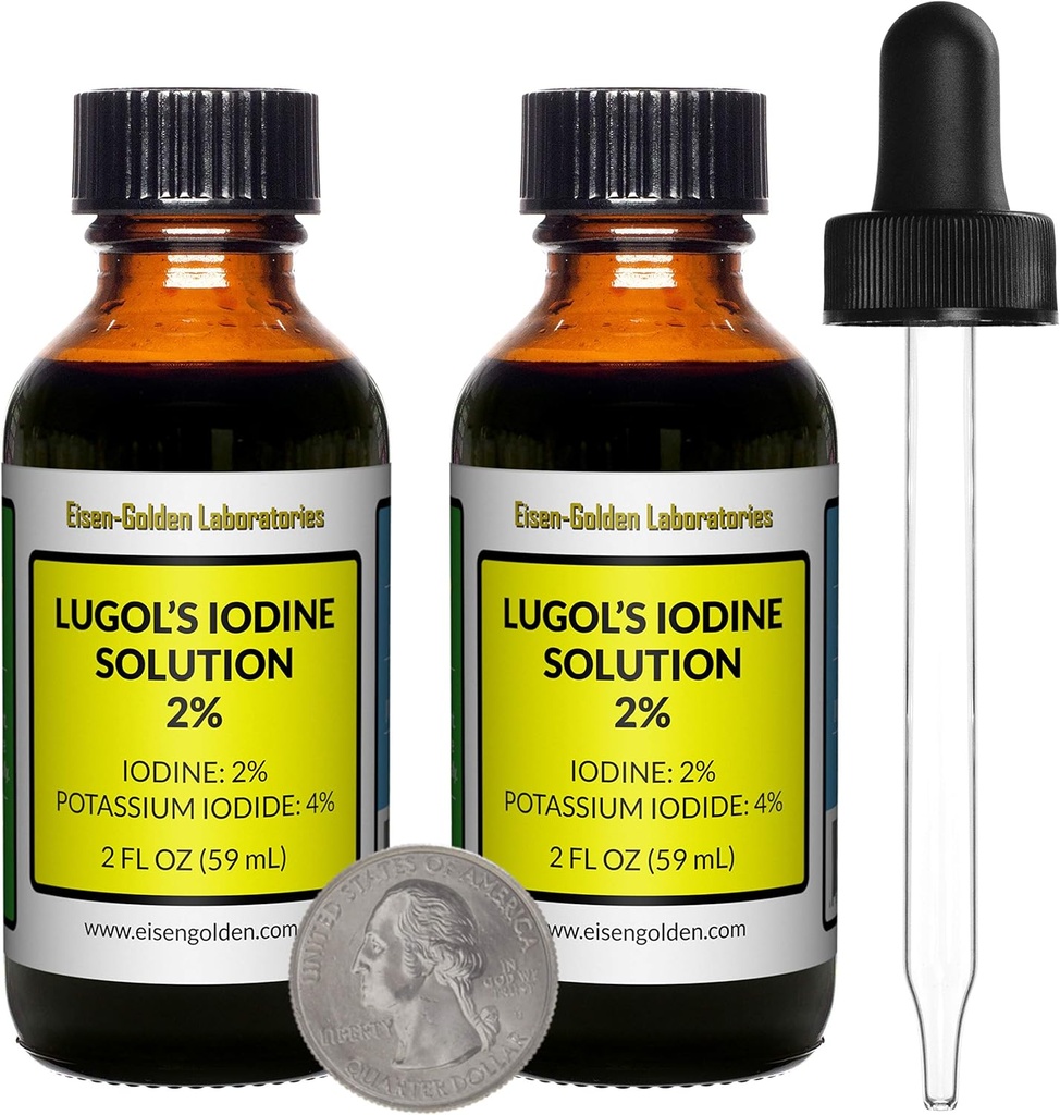 Lugol的碘 / 2% 溶液 / 4 Oz in Two Amber Glass Bottles/ Free Droppers/ 美国