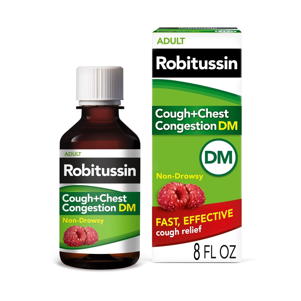 Robitussin cough and Chest Construction DM, Cough 抑制剂和预期剂,Raspberry Flavor - 8 Fl Oz Oz瓶