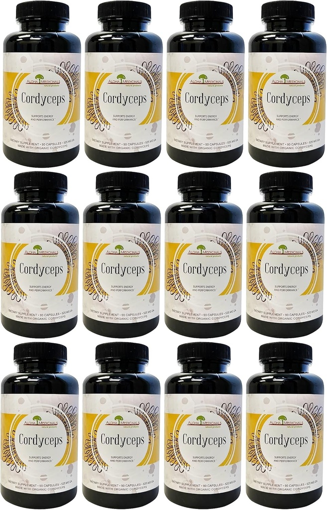 Aloha Medicinals Prure Cordyceps, 认证有机蘑菇补充品, 支持豁免和能源, 包装每包12, 90 Capsules