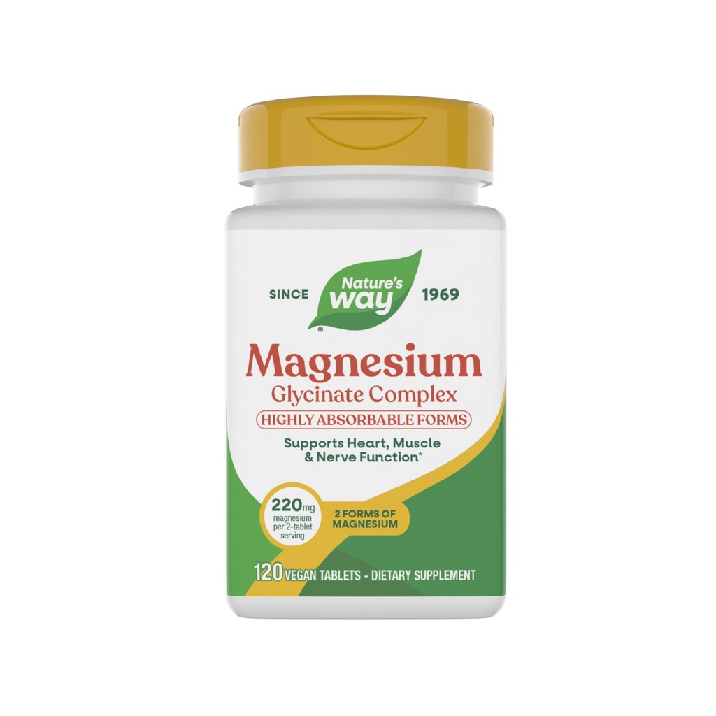 Nature's Way Magnesium Glycnate Complex, 支持心, 肌肉, 神经功能 *, 高度耐受性, 220毫克/ 2-表服务, 无 Gluten, Vegan, 120 片 (包装 May Vary)