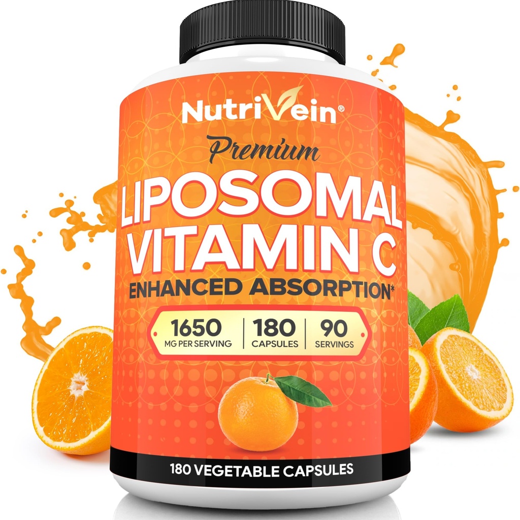 营养素 Premium Liposomal Vitamin C 补充 1650mg - 180 caps: 高吸附性高剂量维生素 C C C Capsules for 整体-Body Defense and总体健康