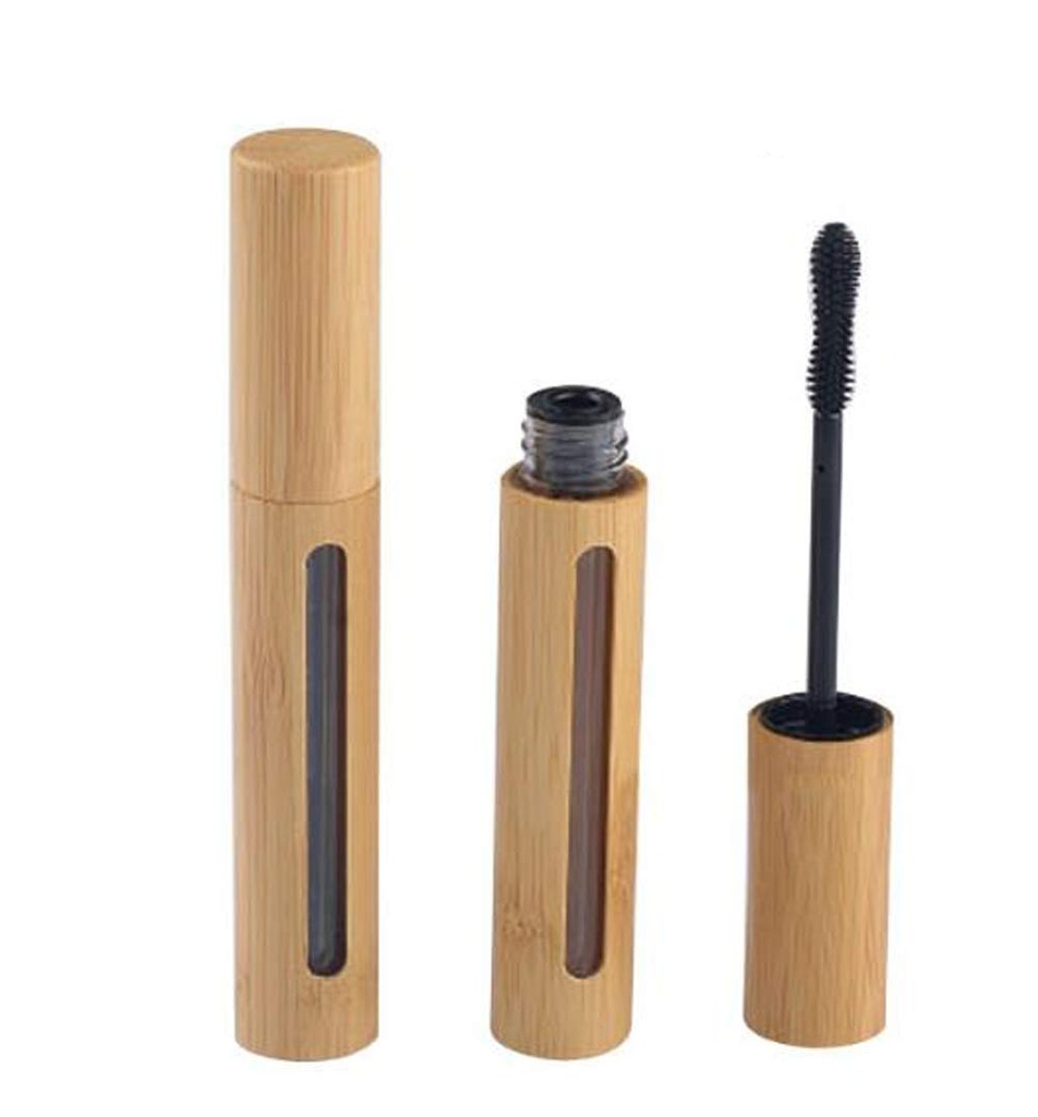 2 Pcs 6ML/0.2OZ 可再充空 生态友好型竹子外观 Mascara Tube 配有眉毛笔刷 化妆 Vial Growth Oil Pispenser 容器 DIY 美容工具