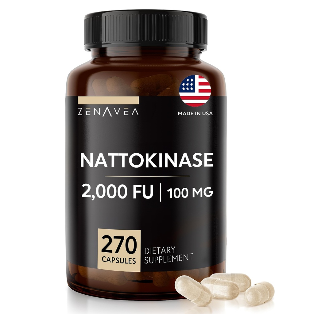 Nattokinase补充剂 - 2000 FU of Enzyme - 270 Capsules of Nattokinase 100mg - Gluten Free, Non-GMO, Vegan