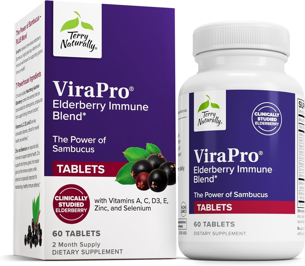 Terry Natural ViraPro - 用草药混合剂补充免疫支持 - 用草莓、锌和硒补充 - 支持免疫反应 - 60块
