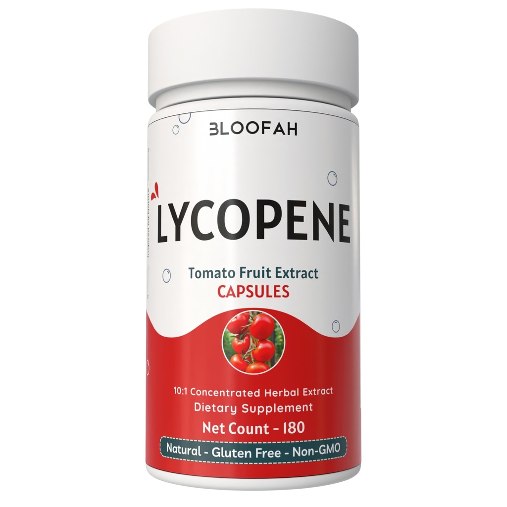 Lycopene番茄提取500mg Capsules → 天然Lycopene Rich Herbal 补充 → 自然-常见卡罗泰诺伊 → 100%纯度,非GMO和Gluten自由公式 - 180 Counter
