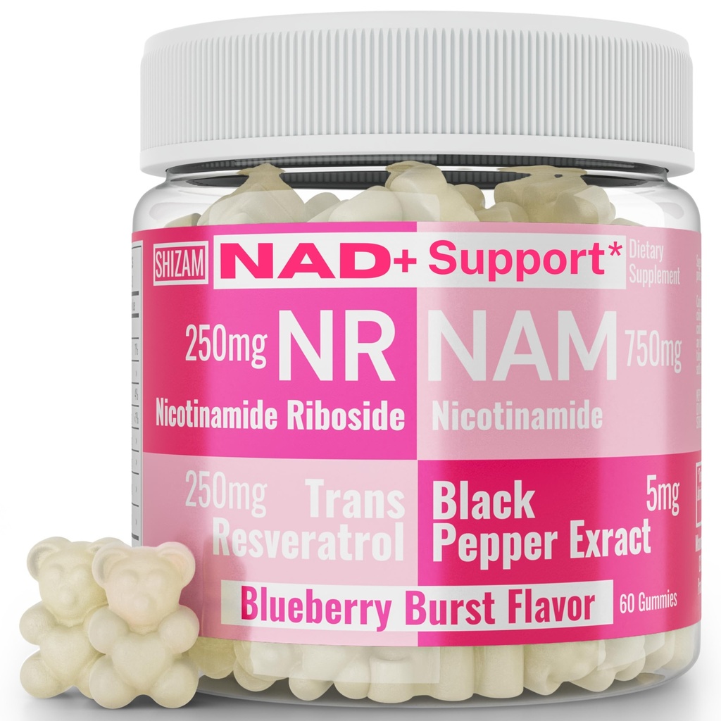 SHIZAM Nicotinamide Riboside NR NAM Resveratrol Gummys,1000mg NAD+ NAD + Plus Nrf2 活化剂 活化剂 纯Niacinamide Vitamins B3 Capsules Pills 粉末补充剂 Alt NDA Regenerator 500mg