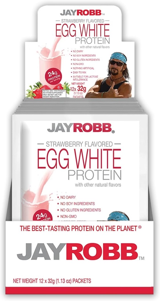 JayRobb 蛋白蛋白蛋白粉, 低卡布, 克托, 蔬菜, Gluten Free, 无乳糖, 无糖添加, 无脂肪, 无豆, 无人工, 非GMO, 最佳口味( 个人包装, 草莓)
