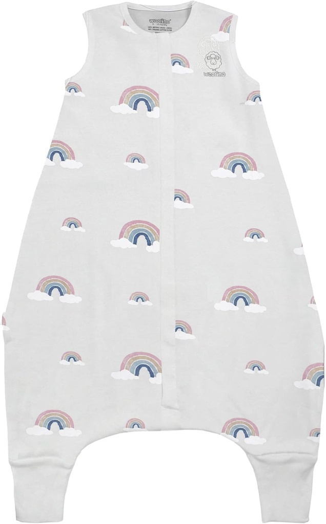 Woolino 4 Season Baby Sleep Bag with feet, Merino Wool 和有机棉行者睡眠袋, 托德勒睡眠袋, 18-36m, 彩虹