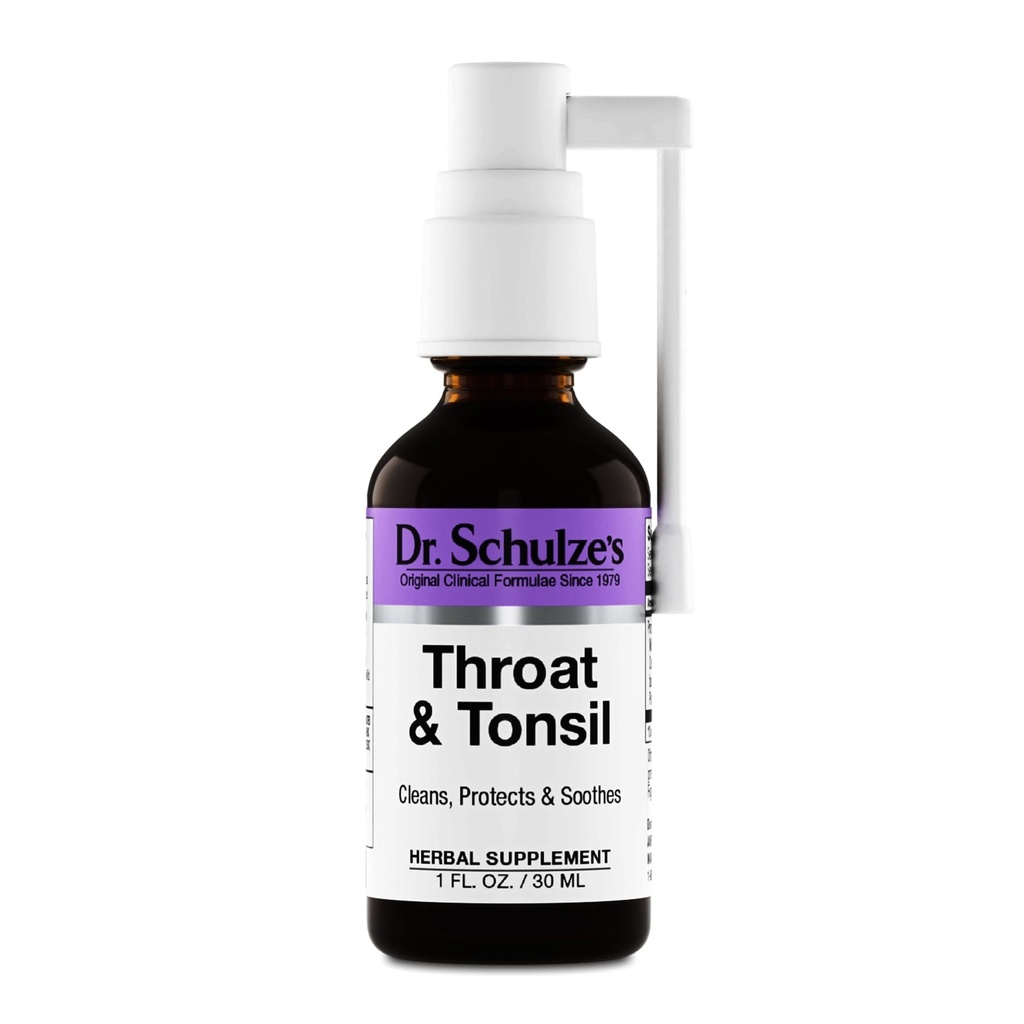 Dr. Schulze's Throat & Tonsil - Soothing Throat Spray for Fast-Acting Protection - Supports Immunity - Plant-Based Formula - Easy-Spray Nozzle - Gluten-Free & Vegan - 1 oz (13 Servings)