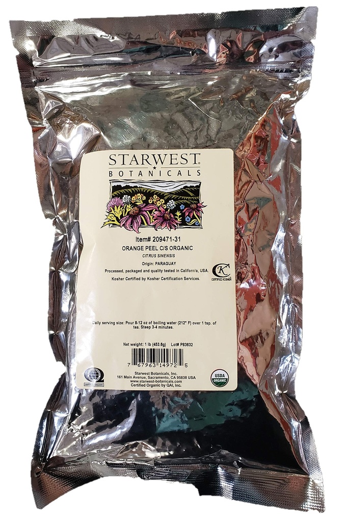 橙皮粉组织 - Citrus sinensis, 1 lb, (西星植物学)