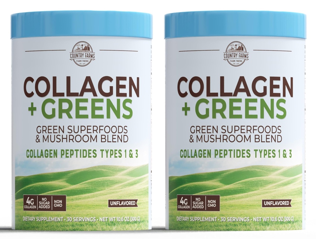 国家FARMS Collagen Peptides Powder with Greens Deatary Powders 增购(第I,III号),用于皮发钉和关节,乳品/葡萄糖/苏加自由,增强超级食品,21.2 Oz,60种服务