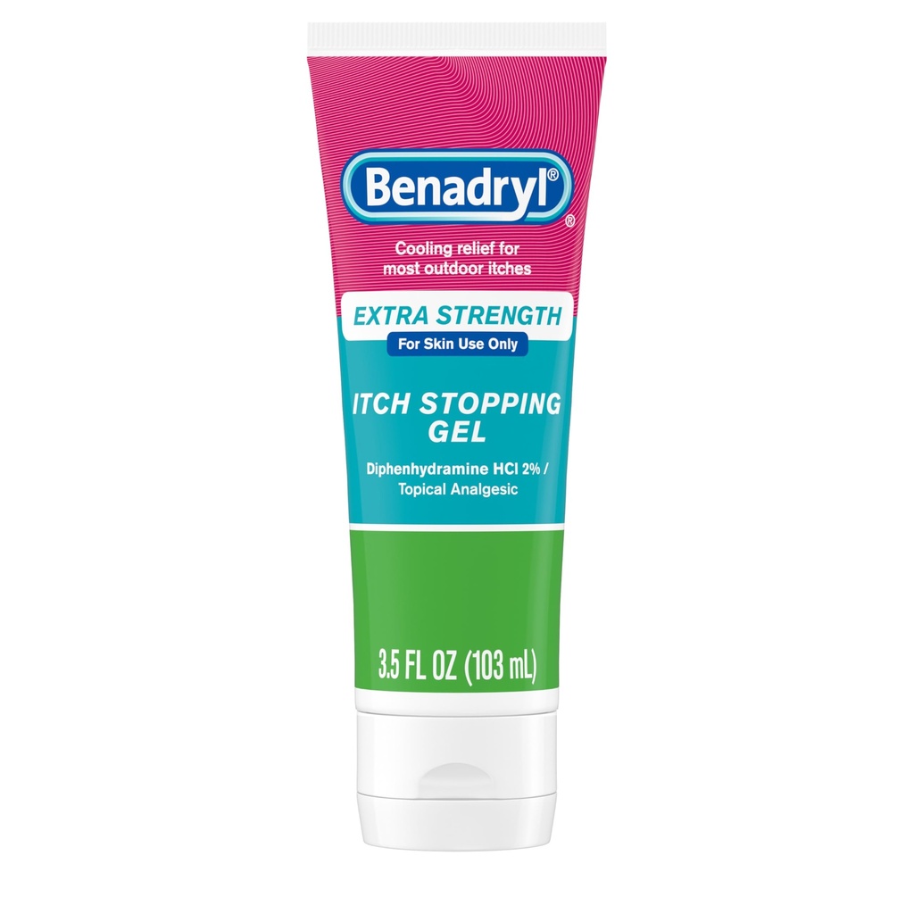 Benadryl Extra 抗痒缓解Gel,2%二苯胺HCl,来自昆虫Bites的缓解,Sunburn & More,用于露营基本材料的伟大,3.5 fl oz