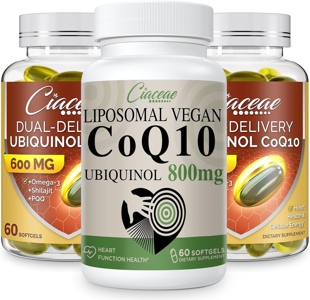 Liposomal CoQ10 800mg 1PCS 套装Ubiquinol CoQ10 600 MG 软胶套装 Omega-3 & Shilajit & PQQ 2PCS