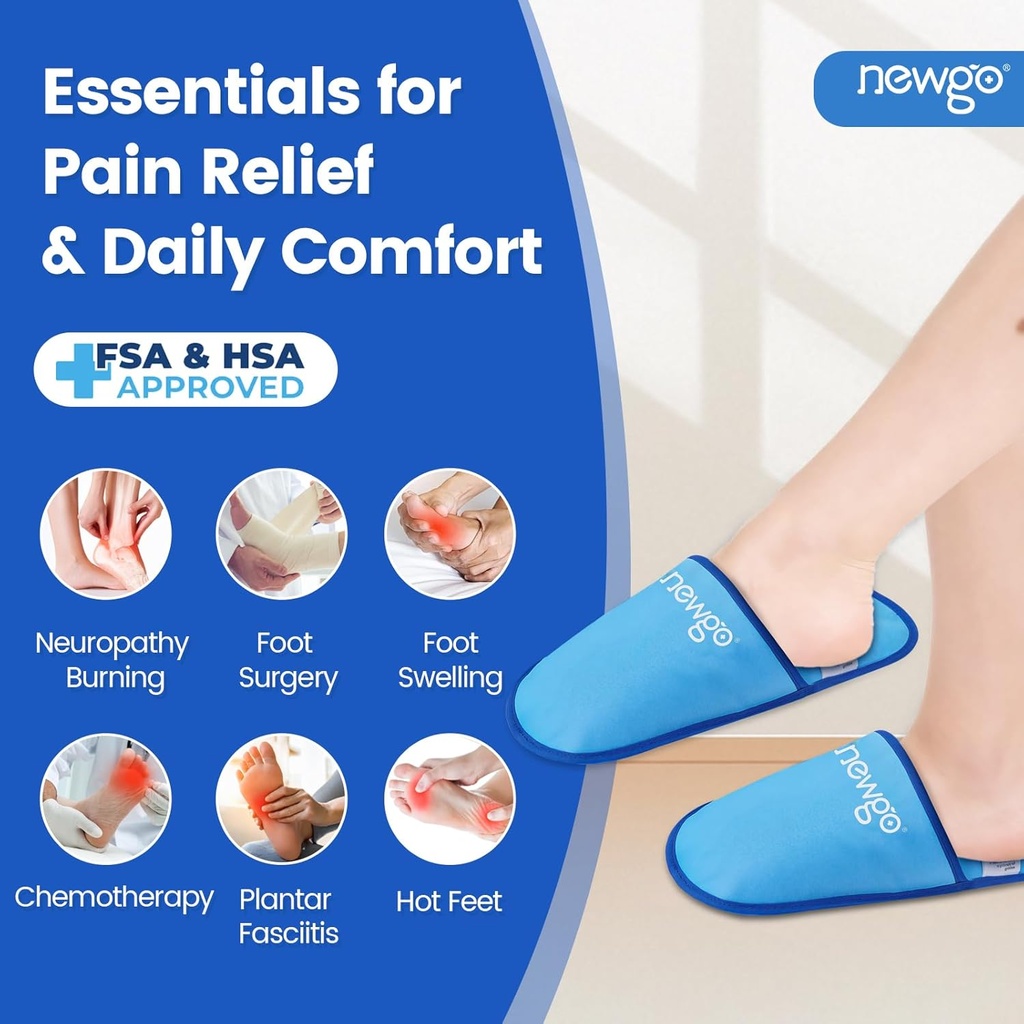 NEWGO 用于Plantar Fasciitis和神经病的脚冰包滑片,HSA或FSA 合格 2 Pack Gel Ice Slippers 热冷包 用于Bunion外科手术止痛,烧脚