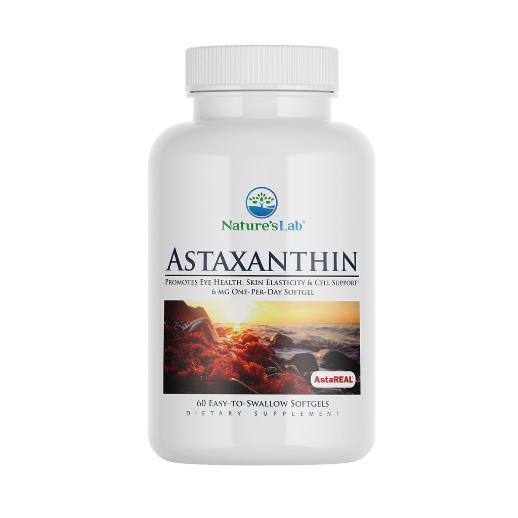 Nature's Lab Astareal Astaxanthin - 6mg of Potent 抗氧化剂 - 60 Capsules (2个月供应量)