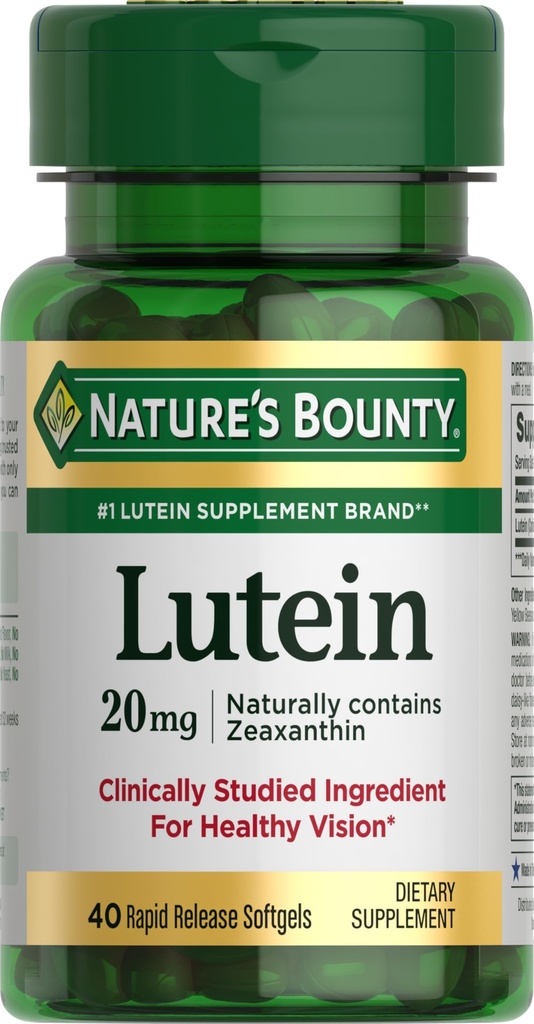 大自然的丰盛Lutein药丸、眼部健康补充剂和维生素、支持视觉健康,20毫克、40软胶